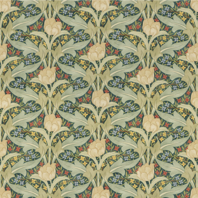 G P & J BAKER BP10977.1.0 TULIP & JASMINE COTTON EMERALD Fabric - Eade's Wallpaper