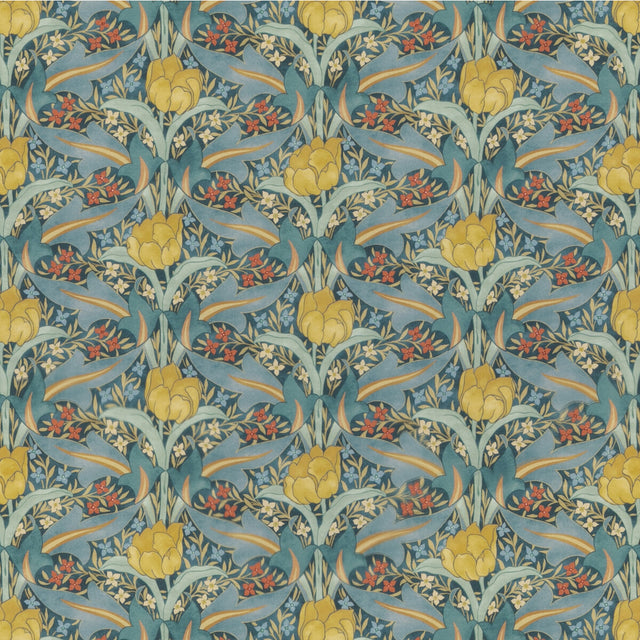 G P & J BAKER BP10977.3.0 TULIP & JASMINE COTTON TEAL Fabric - Eade's Wallpaper