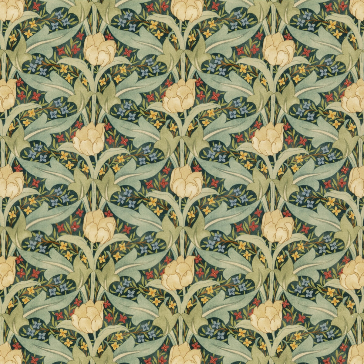 G P & J BAKER BP10978.1.0 TULIP & JASMINE VELVET EMERALD Fabric - Eade's Wallpaper