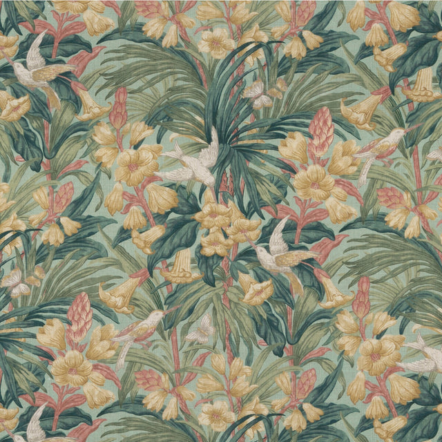 G P & J BAKER BP10982.1.0 TRUMPET FLOWERS TEAL Fabric - Eade's Wallpaper
