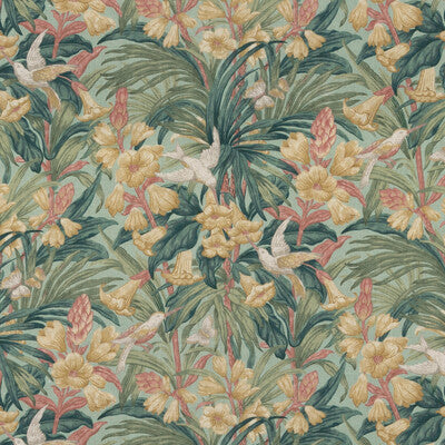 G P & J BAKER BP10982.1.0 TRUMPET FLOWERS TEAL Fabric - Eade's Wallpaper