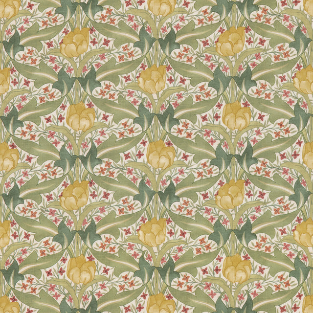 G P & J BAKER BP10994.1.0 TULIP & JASMINE RED/GREEN Fabric - Eade's Wallpaper