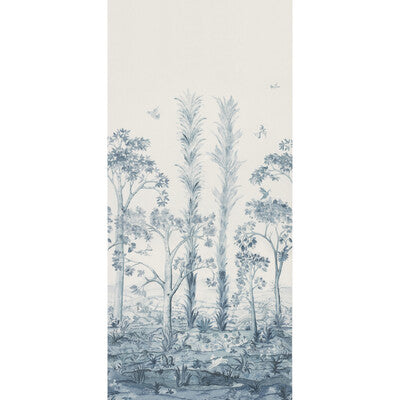 G P & J BAKER BP11057.2.0 TALL TREES PRINTED PANEL DELFT BLUE Fabric - Eade's Wallpaper