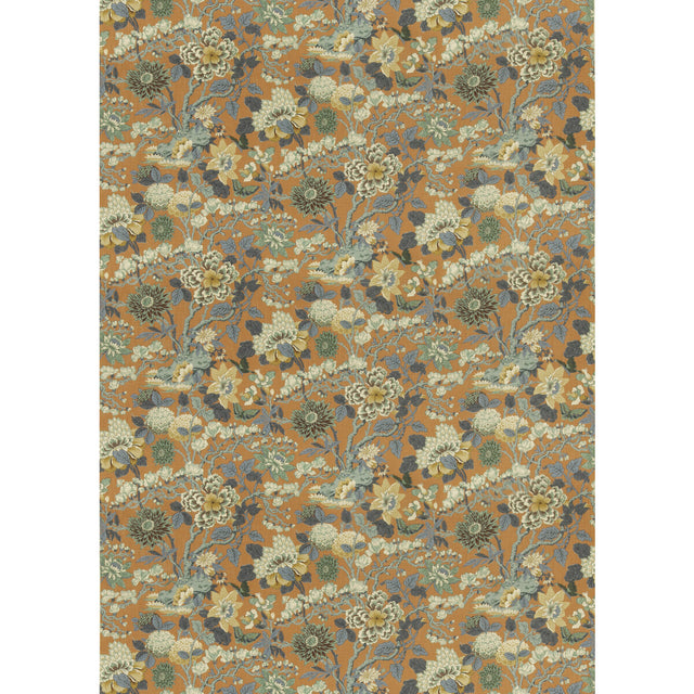 G P & J BAKER BP11075.3.0 LITTLE MAGNOLIA TEAL/ORANGE Fabric - Eade's Wallpaper