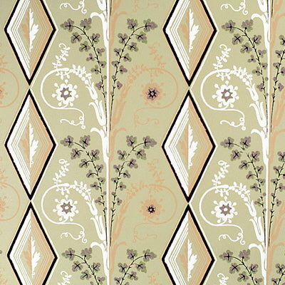 BRUNSCHWIG & FILS BR-69004.M84.0 GALLIER DIAMOND BROWN AND GREEN ON BEIGE Wallpaper - Eade's Wallpaper