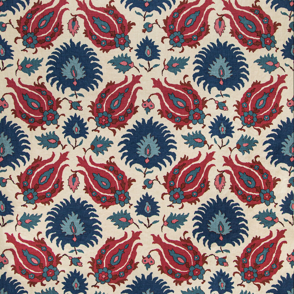BRUNSCHWIG & FILS BR-700020.5019.0 KASHMIRI LINEN PRINT NAVY/BERRY Fabric - Eade's Wallpaper