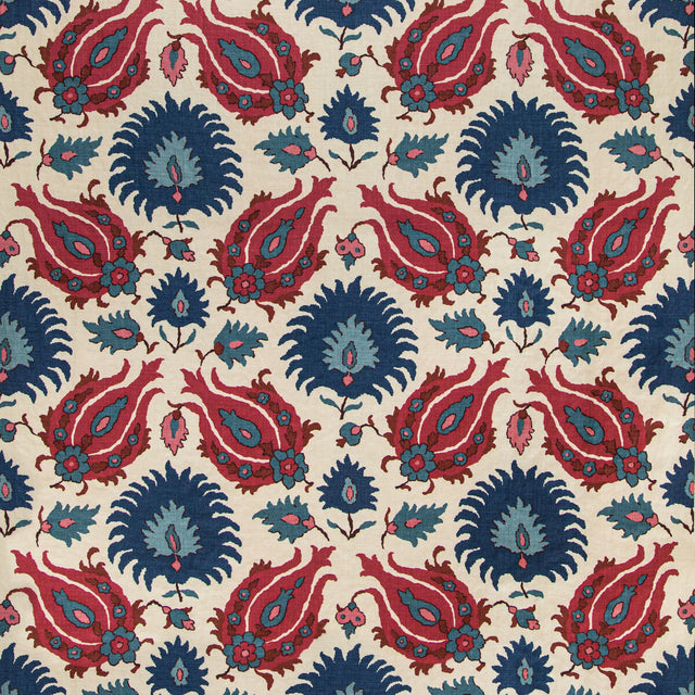 BRUNSCHWIG & FILS BR-700020.5019.0 KASHMIRI LINEN PRINT NAVY/BERRY Fabric - Eade's Wallpaper