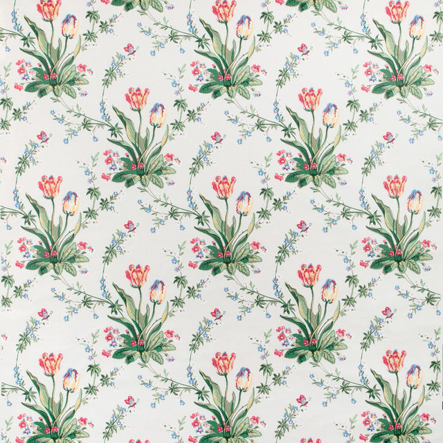 BRUNSCHWIG & FILS BR-71071.05.0 REVEILLON TULIPS GLAZED CHINTZ ROSE ON WHITE Fabric - Eade's Wallpaper