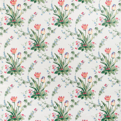 BRUNSCHWIG & FILS BR-71071.05.0 REVEILLON TULIPS GLAZED CHINTZ ROSE ON WHITE Fabric - Eade's Wallpaper