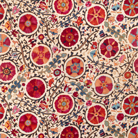 BRUNSCHWIG & FILS BR-71099.06.0 DZHAMBUL COTTON AND LINEN PRINT RASPBERRY ORANGE Fabric - Eade's Wallpaper