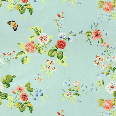 BRUNSCHWIG & FILS BR-79197.222.0 CHINESE FLOWERS GLAZED CHINTZ P INK ON BLUE Fabric - Eade's Wallpaper
