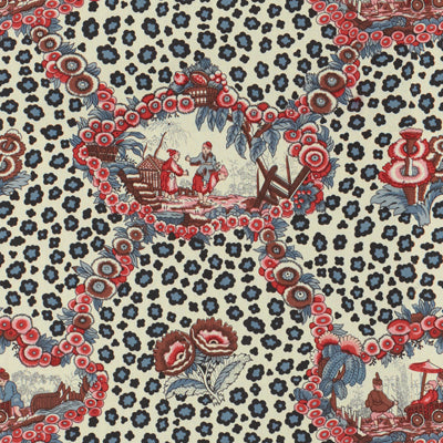 BRUNSCHWIG & FILS BR-79227.01.0 CHINESE LEOPARD TOILE SHADES OF RED & BLUE Fabric - Eade's Wallpaper
