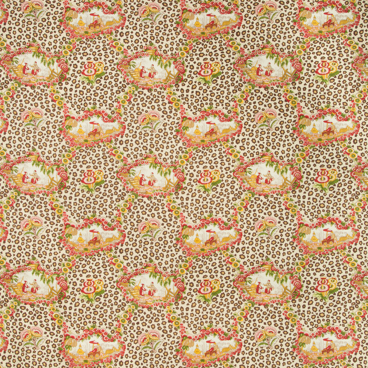 BRUNSCHWIG & FILS BR-79227.73.0 CHINESE LEOPARD TOILE ROSE/LEAF Fabric - Eade's Wallpaper