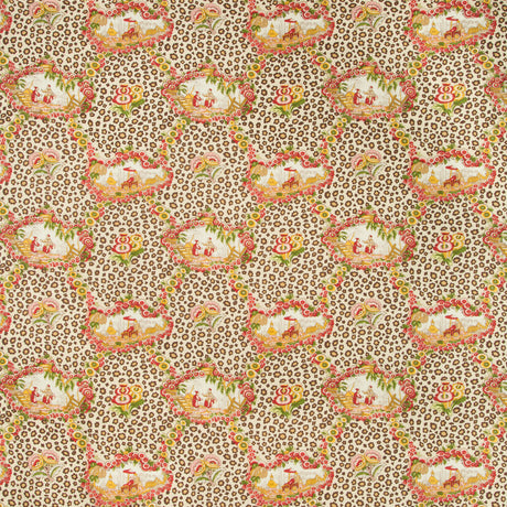 BRUNSCHWIG & FILS BR-79227.73.0 CHINESE LEOPARD TOILE ROSE/LEAF Fabric - Eade's Wallpaper