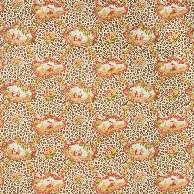 BRUNSCHWIG & FILS BR-79227.73.0 CHINESE LEOPARD TOILE ROSE/LEAF Fabric - Eade's Wallpaper