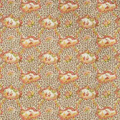 BRUNSCHWIG & FILS BR-79227.73.0 CHINESE LEOPARD TOILE ROSE/LEAF Fabric - Eade's Wallpaper