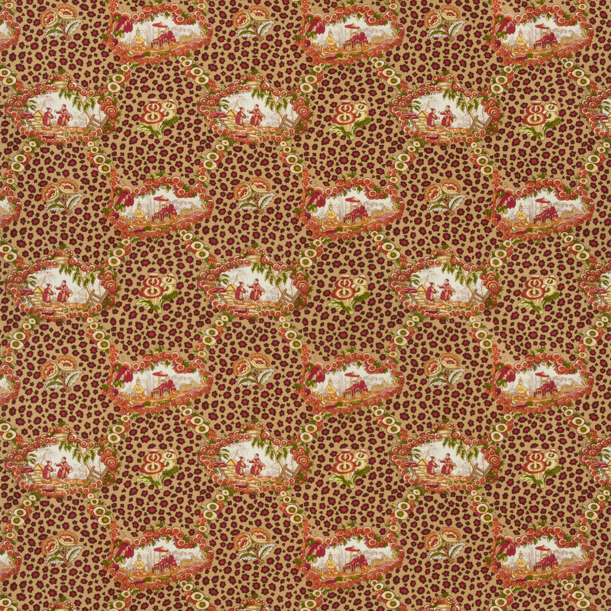 BRUNSCHWIG & FILS BR-79227.924.0 CHINESE LEOPARD TOILE AUTUMN Fabric - Eade's Wallpaper