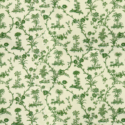 BRUNSCHWIG & FILS BR-79250.435.0 WEST INDIES TOILE COTTON PRINT GREEN ON WHITE Fabric - Eade's Wallpaper