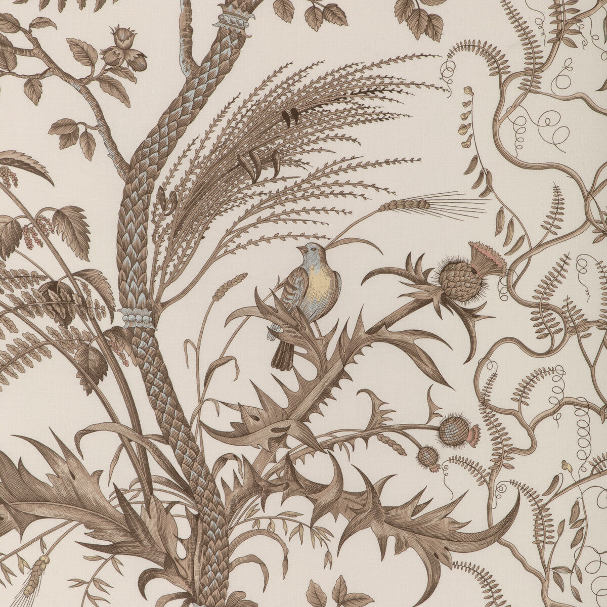 BRUNSCHWIG & FILS BR-79431.068.0 BIRD AND THISTLE COTTON PRINT BEIGE Fabric - Eade's Wallpaper