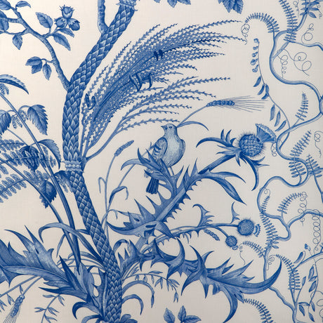 BRUNSCHWIG & FILS BR-79431.222.0 BIRD AND THISTLE COTTON PRINT BLUE Fabric - Eade's Wallpaper