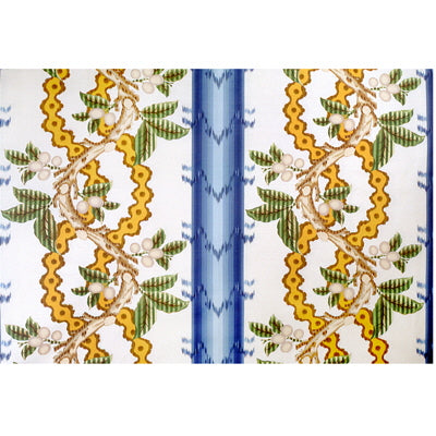 BRUNSCHWIG & FILS BR-79510.247.0 JOSSELIN COTTON AND LINEN PRINT LAGOON AND OCHRE Fabric - Eade's Wallpaper
