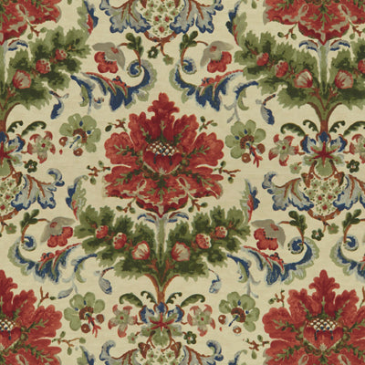 BRUNSCHWIG & FILS BR-79574.010.0 WINDSOR DAMASK COTTON & LINEN PRINT RED ON ECRU Fabric - Eade's Wallpaper