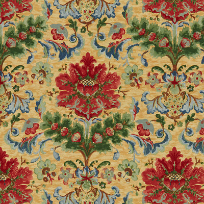 BRUNSCHWIG & FILS BR-79574.335.0 WINDSOR DAMASK COTTON & LINEN PRINT RED ON TOPAZ Fabric - Eade's Wallpaper