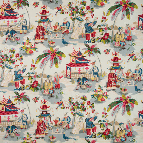 BRUNSCHWIG & FILS BR-79601.157.0 XIAN LINEN & COTTON PRINT PRUSSIAN/RED Fabric - Eade's Wallpaper
