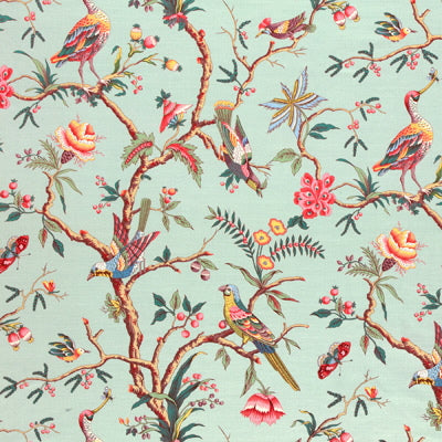 BRUNSCHWIG & FILS BR-79748.403.0 BIRDS OF A FEATHER LINEN & COTTON PRINT C ELADON Fabric - Eade's Wallpaper