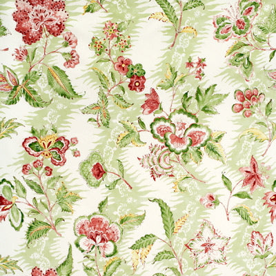 BRUNSCHWIG & FILS BR-79789.634.0 MONSOON FLORAL LINEN & COTTON PRINT CORAL/LETTUCE Fabric - Eade's Wallpaper