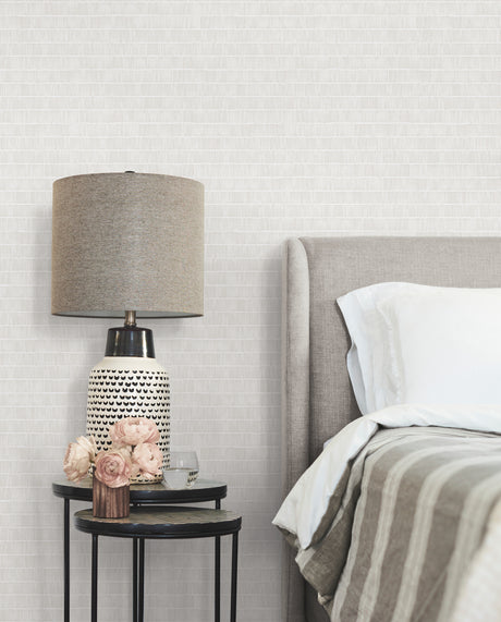York BW3812 Horizontal Hash Marks White & Cream Wallpaper