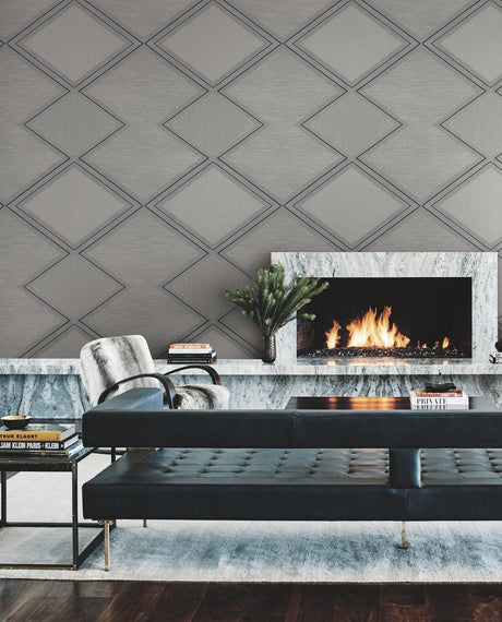 York BW3822 Diamond Twist Grey & Black Wallpaper