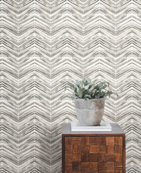 York BW3911 Petite Watercolor Chevron Black & White Wallpaper