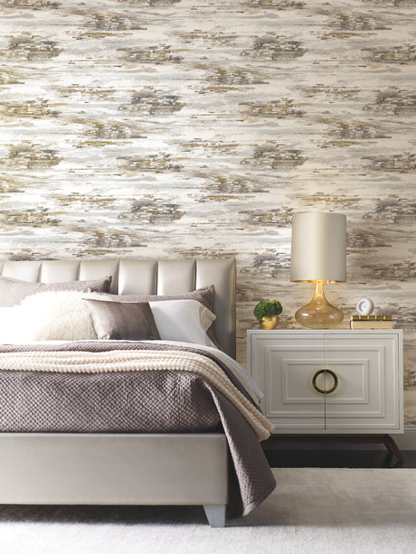York BW3961 Birch Bark Texture Black & Gold Wallpaper