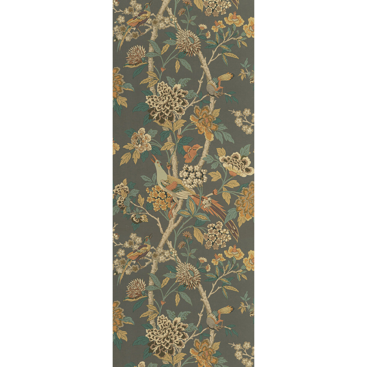 G P & J BAKER BW45091.2.0 HYDRANGEA BIRD CHARCOAL/SIENNA Wallpaper - Eade's Wallpaper