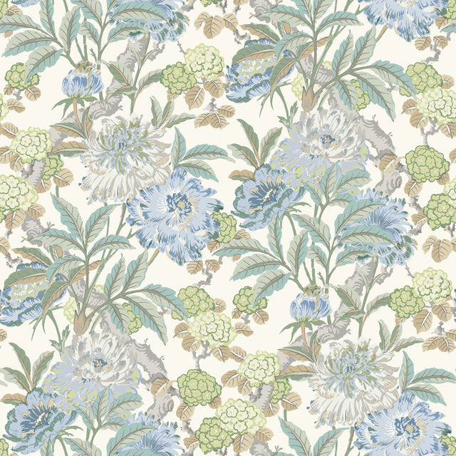 G P & J BAKER BW45095.4.0 SUMMER PEONY AQUA Wallpaper - Eade's Wallpaper