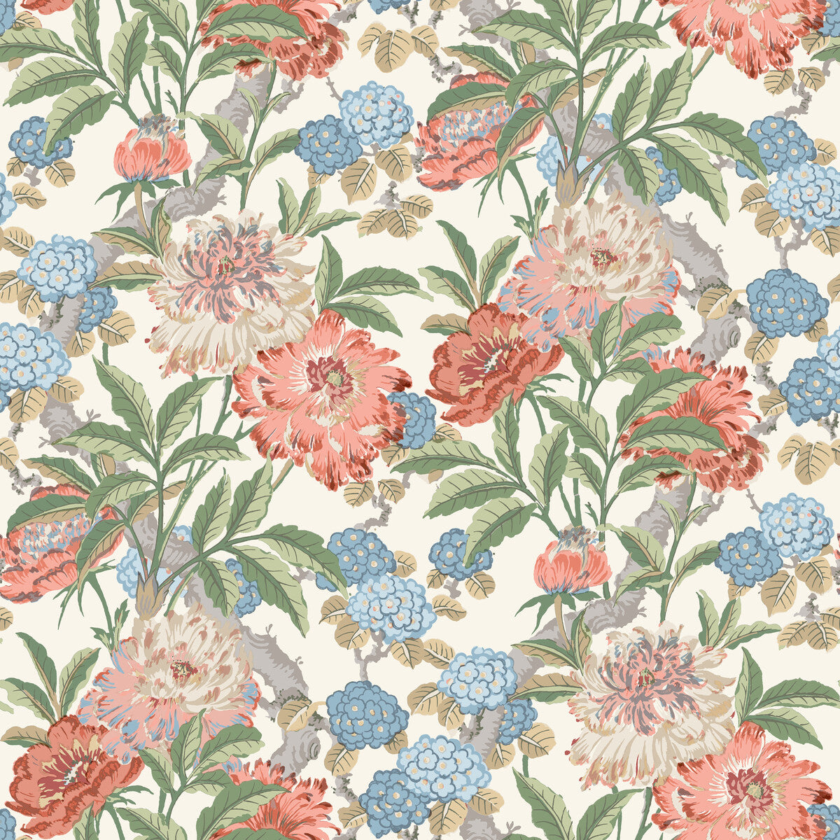 G P & J BAKER BW45095.7.0 SUMMER PEONY RED/GREEN Wallpaper - Eade's Wallpaper