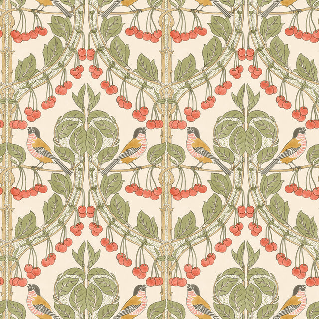 G P & J BAKER BW45100.1.0 BIRDS & CHERRIES RED/GREEN Wallpaper - Eade's Wallpaper