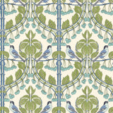 G P & J BAKER BW45100.2.0 BIRDS & CHERRIES GREEN/BLUE Wallpaper - Eade's Wallpaper