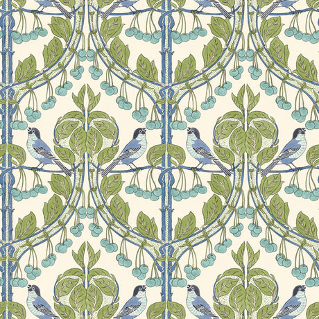 G P & J BAKER BW45100.2.0 BIRDS & CHERRIES GREEN/BLUE Wallpaper - Eade's Wallpaper