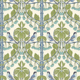 G P & J BAKER BW45100.2.0 BIRDS & CHERRIES GREEN/BLUE Wallpaper - Eade's Wallpaper