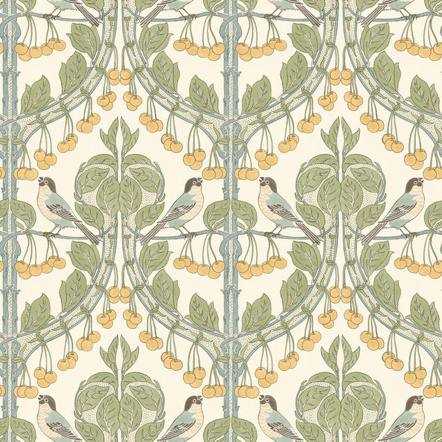 G P & J BAKER BW45100.3.0 BIRDS & CHERRIES AQUA Wallpaper - Eade's Wallpaper