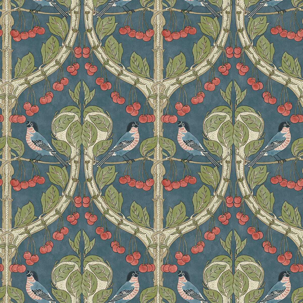 G P & J BAKER BW45100.5.0 BIRDS & CHERRIES INDIGO Wallpaper - Eade's Wallpaper