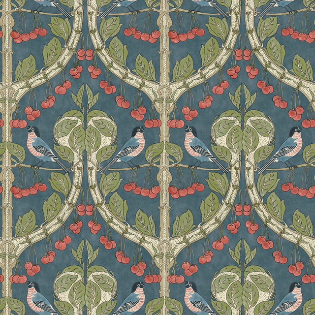 G P & J BAKER BW45100.5.0 BIRDS & CHERRIES INDIGO Wallpaper - Eade's Wallpaper