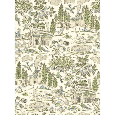 G P & J BAKER BW45143.5.0 HOME PARK SOFT GREEN/BLUE Fabric - ROYAL COURT WALLPAPERS