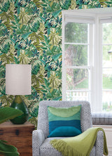 Caroline et Bettina CBS4513 Turquoise Feuilles Peel & Stick Wallpaper