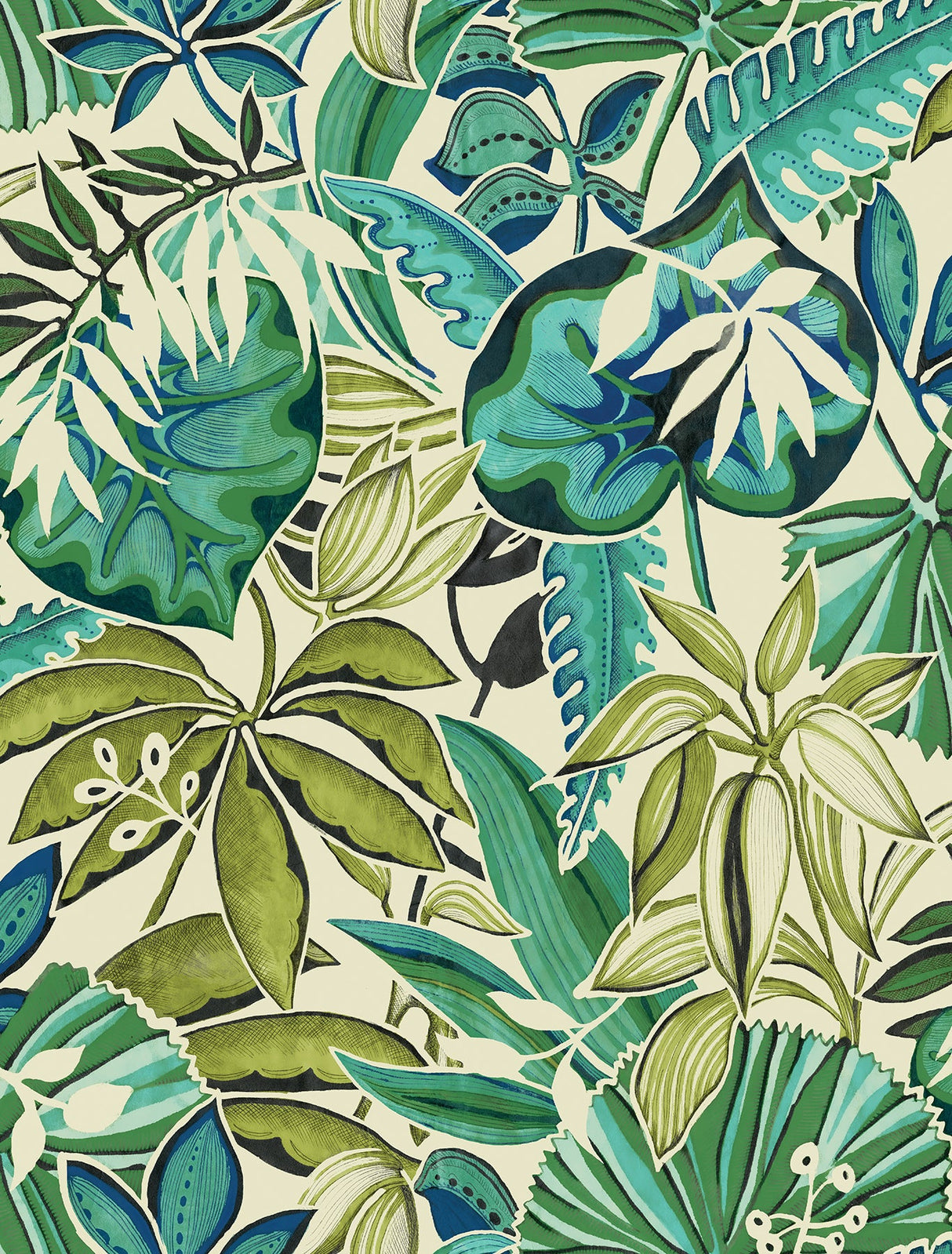 Caroline et Bettina CBS4513 Turquoise Feuilles Peel & Stick Wallpaper