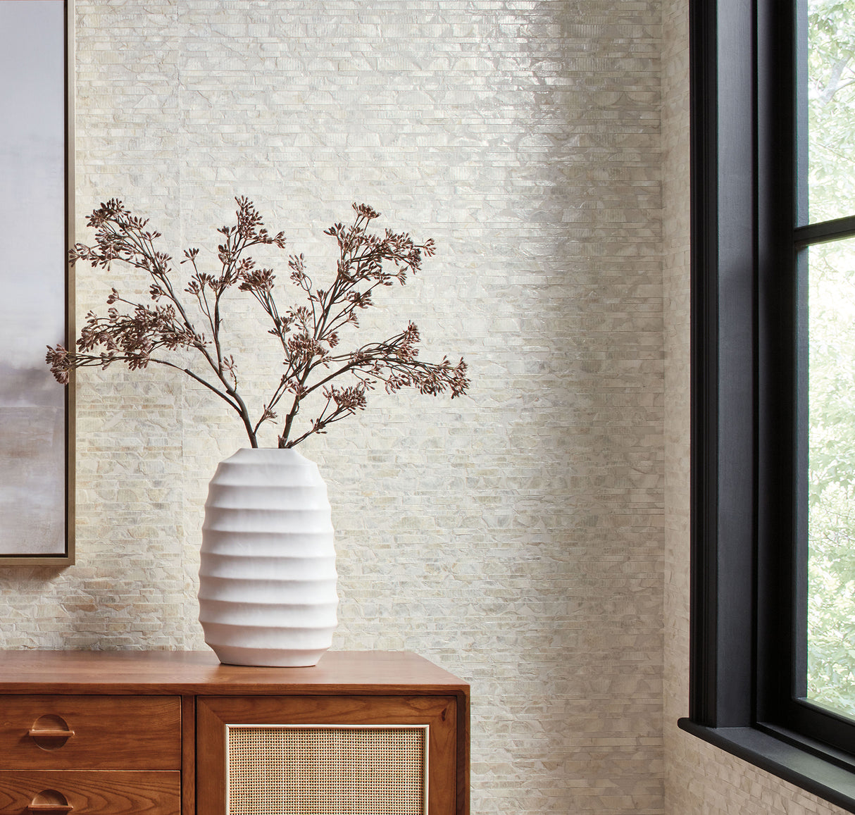 York CC1202 Capiz Offering White Pearl Wallpaper