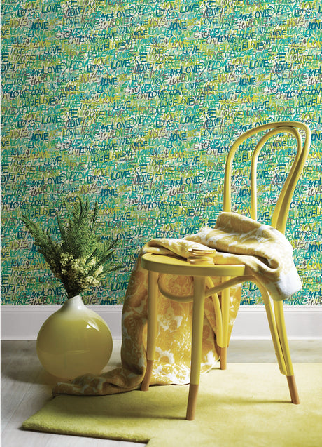 Ohpopsi CEP50123W Indio Teal Love Scribble Wallpaper