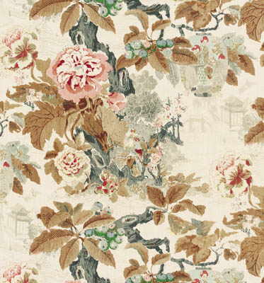 LEE JOFA CHINESE LANTERN.LJ.0 CHINESE LANTERN BROWNS Fabric - Eade's Wallpaper